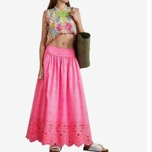 FARM Rio Scalloped Broderie Anglaise Cotton-poplin Maxi Skirtsize S